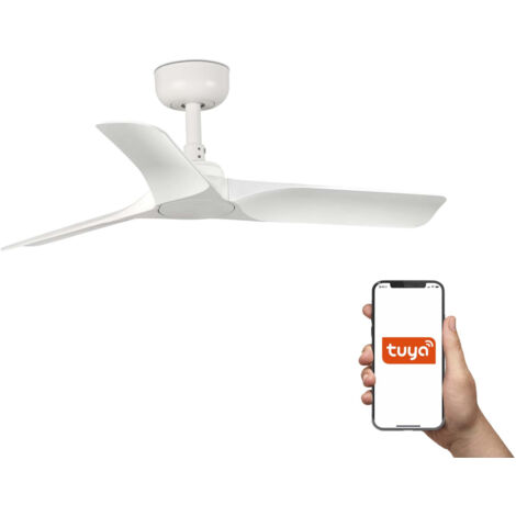 Faro Hey Ventilador de techo pequeño de 3 aspas, blanco mate, sistema inteligente Tuya