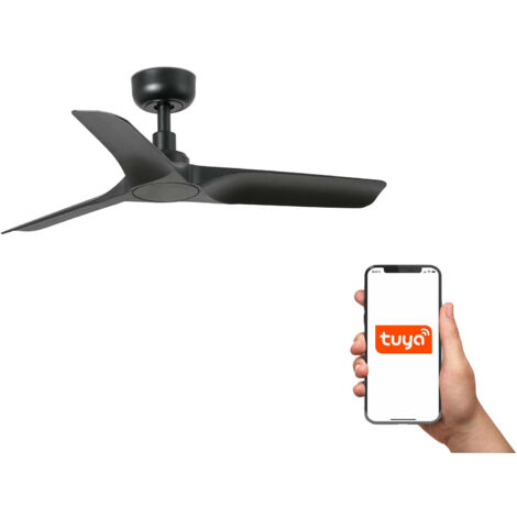 Faro Hey Ventilador de techo pequeño de 3 aspas, negro mate, sistema inteligente Tuya