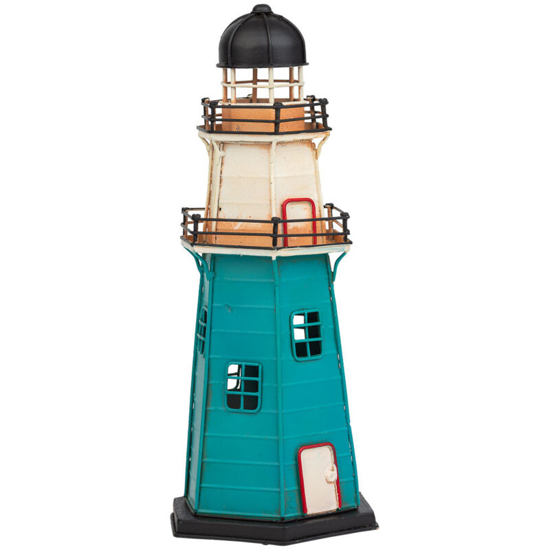 Wanderlust Deco - Faro hucha de metal azul 13.5x12x30