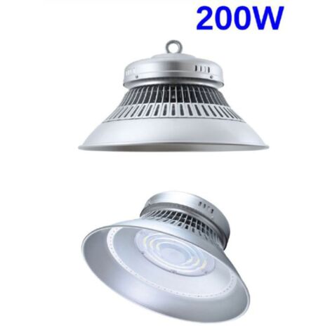 Faro Industriale Campana 200W Cappellone Silver Lampada Sospensione Luce Fredda