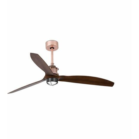 Faro JUST - Ventilador de techo LED de cobre, madera con motor de CC, 3000K