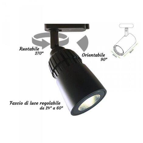 Faro Lampada Led A Binario 10W Bianco Caldo 2700K Angolo Luce Regolabile Da 24 a 60 Gradi Corpo Carcassa Nero