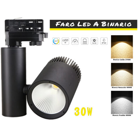 Faro Lampada Led A Binario 30W Trifase CCT CRI 90 Carcassa Nera 2700K 4000K 6000K 3 In 1 Luce Stretta 24 Gradi