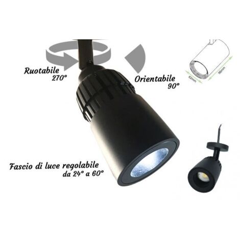 Faro Lampada Led Da Soffitto Parete Muro 10W Bianco Neutro Corpo Nero Angolo Luce Regolabile Da 24 a 60 Gradi 220V