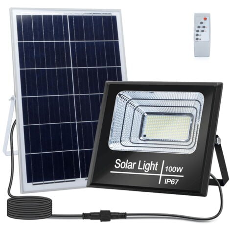 Faro Led 100W Nero con pannello solare IP67 Bianco freddo 6500K Dimmerabile con telecomando e crepuscolare Aigostar