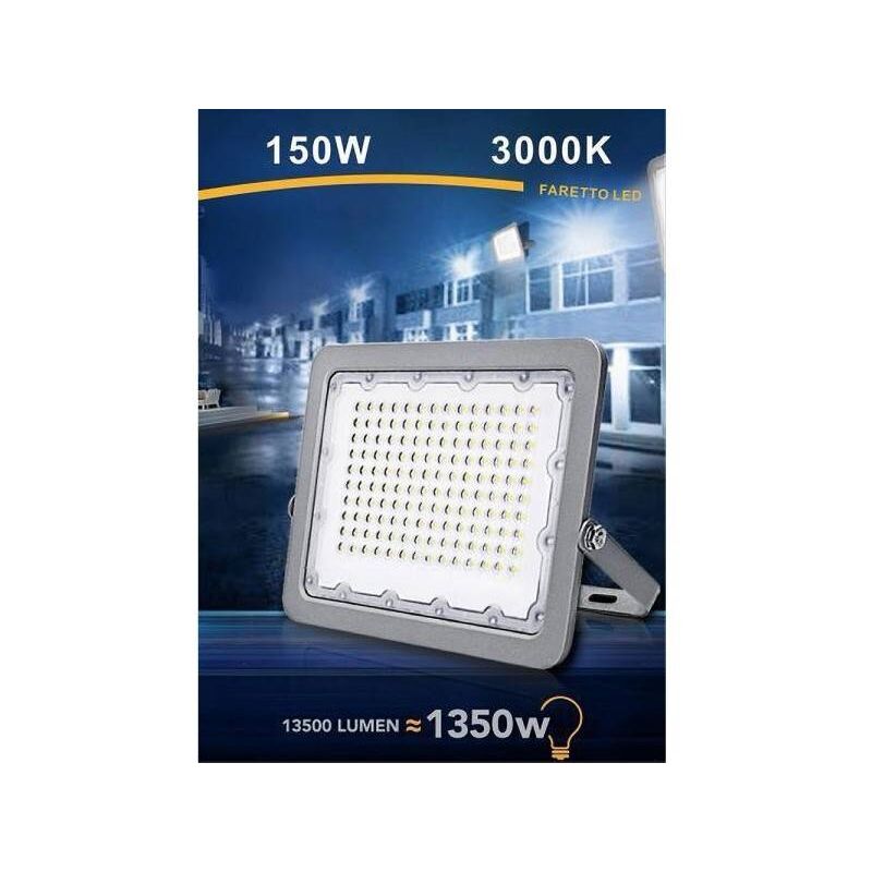 Image of Trade Shop - Faro Led 150w Proiettore Esterno Ip65 Grigio Luce 6500k 4000k 3000k Fs150w-g5 -bianco Caldo -