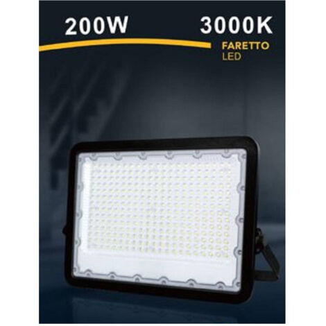 Faro Led 200 W Ultra Slim Esterno Nero Ip65 Luce Fredda Naturale Calda Fs200w-n
