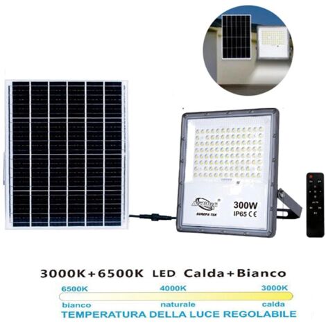 Faro LED 300W pannello solare luce calda fredda naturale esterno tripla luce 866