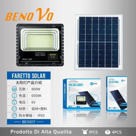 Faro led 800W con pannello solare 40w sensore crepuscolare esterno ip66 150lm/w