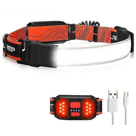 Faro Led de haz ancho, faro delantero ligero Cob brillante, recargable por Usb, luz roja, diadema elástica, dontodent