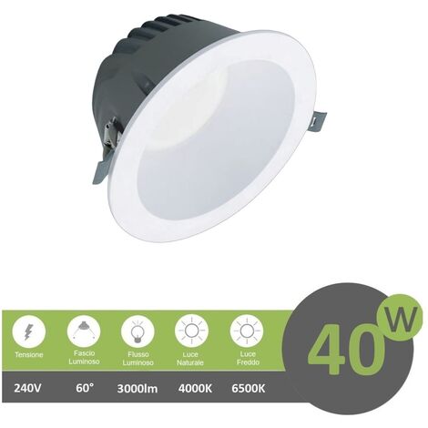 Faro led Downlight 40W foro Ø 195mm tondo da incasso plafoniera luce cob bianco naturale  Bianco freddo