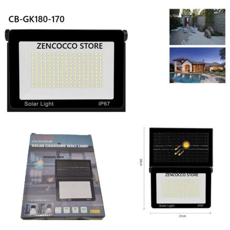 Faro LED Faretto con pannello SOLARE 170 SMD CREPUSCOLARE LUCE Fredda IP67