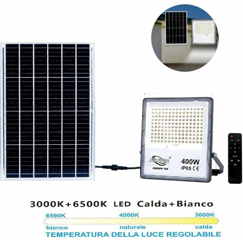 Image of R&g - faro led faretto pannello solare crepuscolare telecomando da 3000K a 6500K 400W