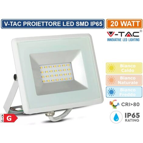 Faro Led Flood Light 20W Carcassa Bianca IP65 Freddo 6400K Super Slim SKU-215951