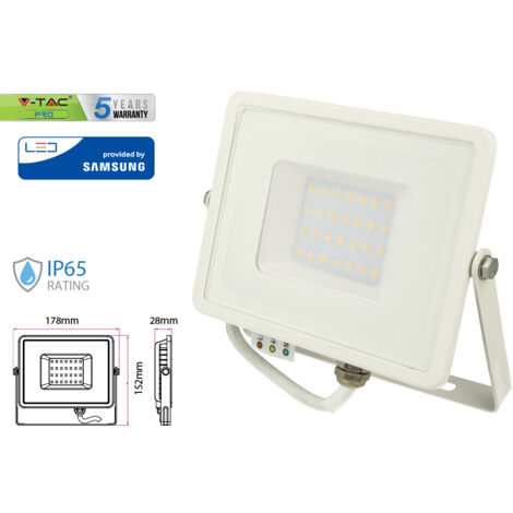 Faro Led Flood Light 30W IP65 Bianco Caldo Super Slim Carcassa Bianca Chip Samsung Garanzia 5 Anni SKU-403
