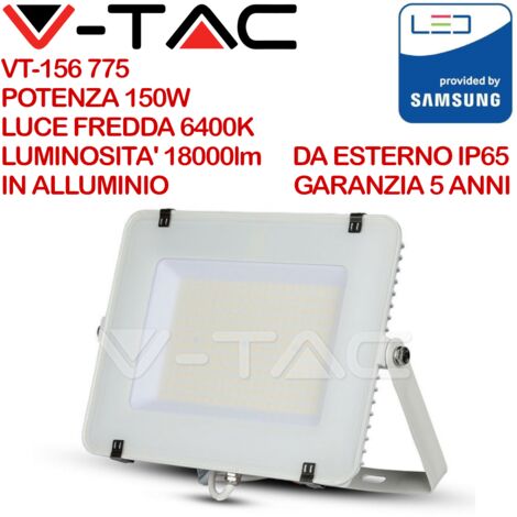 Faro Led Flood Slim Alta Luminosita 120lm/W 150W 18000lm Freddo 6400K Carcassa Bianca IP65 Chip Samsung SKU-775