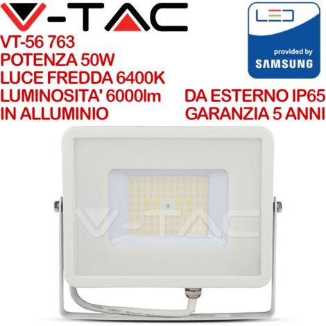 Faro Led Flood Slim Alta Luminosita 120lm/W 50W 6000lm Freddo 6400K Carcassa Bianca IP65 Chip Samsung SKU-21763