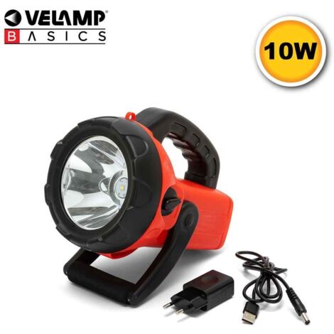 Faro led portatile 10W con lampeggiante, 800 lm, portata 800 metri, ricaricabile con adattatore 220V e cavo USB - Velamp IR561