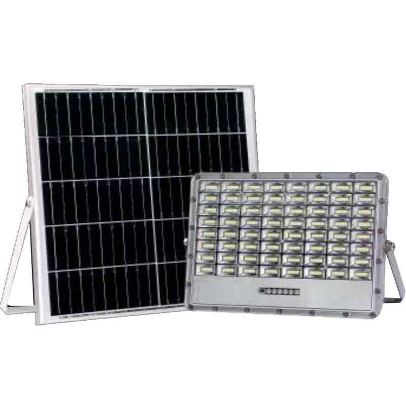 Image of Faro led proiettore con pannello solare 300 watt per esterno luce bianca fredda 6500k con telecomando indicatore di carica
