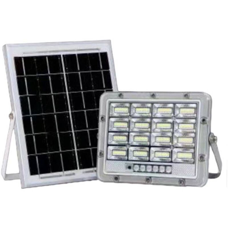 Image of Faro led proiettore con pannello solare 50 watt per esterno luce bianca fredda 6500k con telecomando indicatore di carica