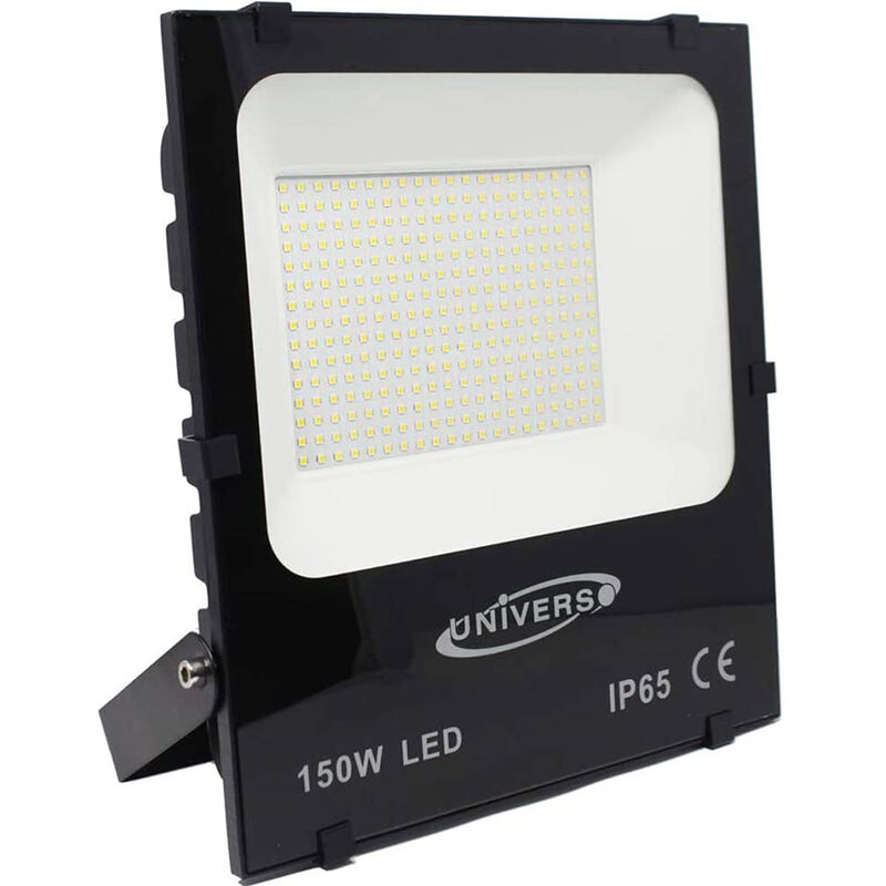 Image of Faro led slim 150 watt per esterno ip65 proiettore luce calda 3000k scocca nera con staffa