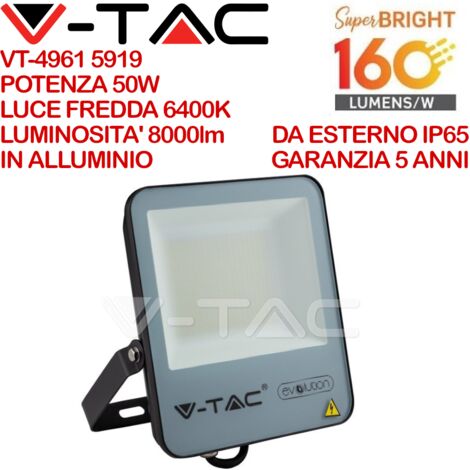Faro LED SMD 50W 160Lm/W Colore Nero 6400K IP65