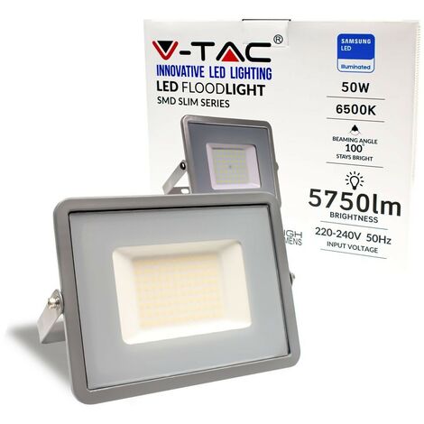 Faro LED SMD Chip Samsung 50W 115LM/W Colore Grigio LUCE BIANCA FREDDA 6500K IP65 V-TAC PRO