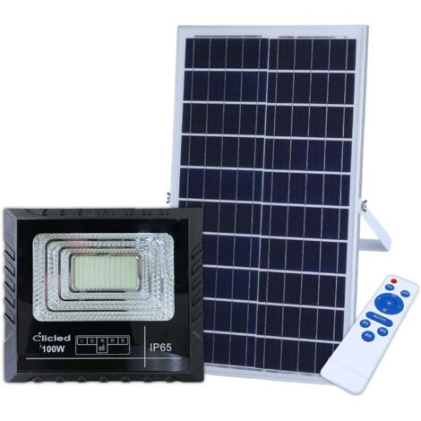 Faro Led Solare 100W Con Pannello integrato Luce Fredda IP65 Esterno Clicled