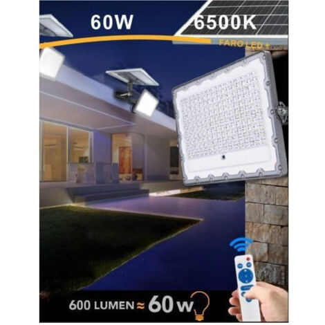 Faro Led Solare 60w Crepuscola Pannello Energia Solare Telecomando Ip65 Sl-60w