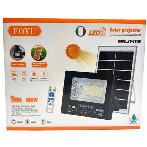 FE60-100W - Faretti Da Esterno - - Proiettore Faro a energia solare 100w con  pannello solare incluso DIMMERABILE