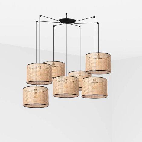 Faro MAMBO Schwarz, Rattan Pendelleuchte Pendelleuchte Ø450 7 Licht