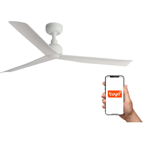 Faro Marine Ventilador de techo mediano de 3 aspas, blanco mate, sistema inteligente Tuya
