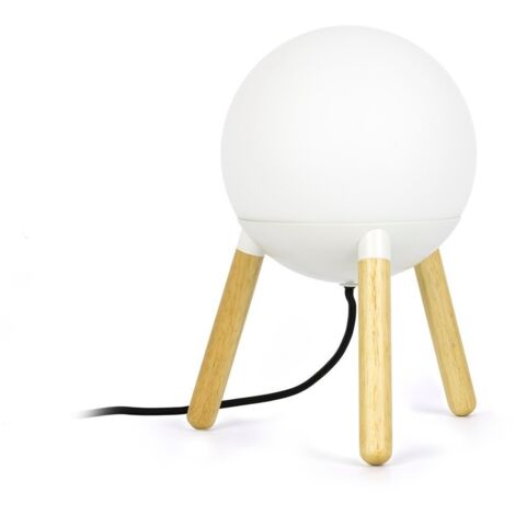 Faro Mine - Lampe de table à 1 lampe globe blanc, bois, E27