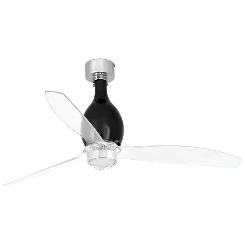 Faro Barcelona - Faro mini eterfan - led Matt Black, Transparent Ceiling Fan with dc Motor Smart - Remote Included, 3000K