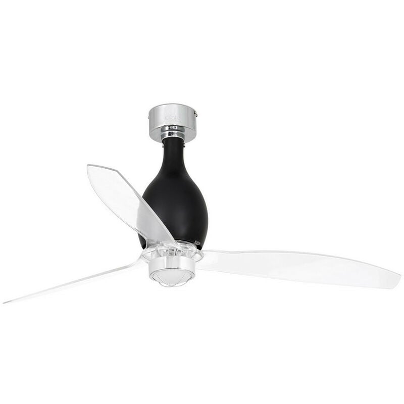 Faro mini eterfan - led Shiny Black, Transparent Ceiling Fan with dc Motor Smart - Remote Included, 3000K