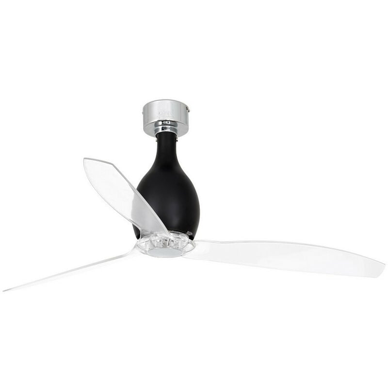 Faro Barcelona - Faro mini eterfan - Matt Black, Transparent Ceiling Fan With dc Motor Smart - Remote Included