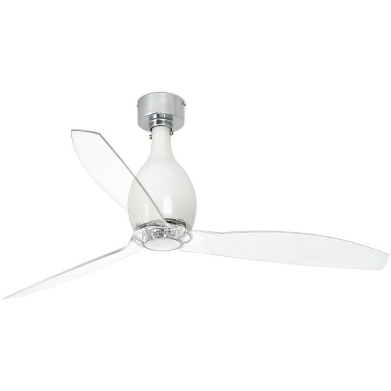 Faro Barcelona - Faro mini eterfan - Shiny White, Transparent Ceiling Fan With dc Motor Smart - Remote Included