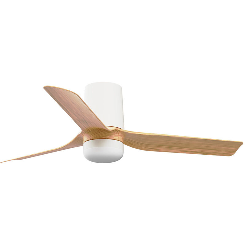 Faro Barcelona - Faro Mini Punt Tub Petit ventilateur de plafond 3 pales blanc mat, érable, avec éclairage 2700-4000-6000 k, système intelligent Tuya