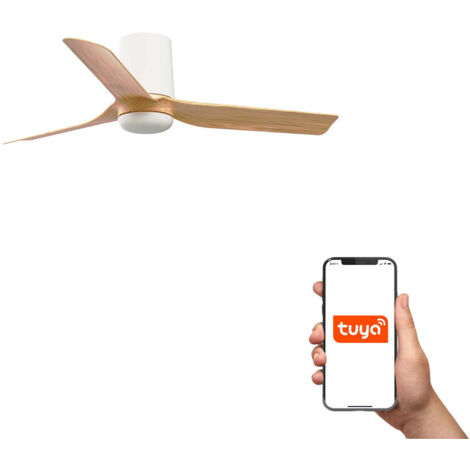 Faro Mini Punt Tub Ventilador de techo pequeño de 3 aspas, blanco mate, sistema inteligente Tuya en arce