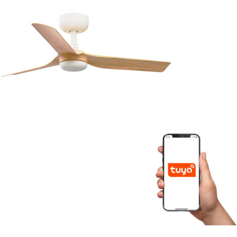 Faro Mini Punt Ventilador de techo pequeño de 3 aspas, blanco mate, sistema inteligente Tuya en arce