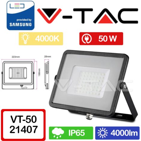 Faro Nero LED IP65 50W ultrasottile Chip Samsung V-TAC PRO VT-50B 4000K SKU 407