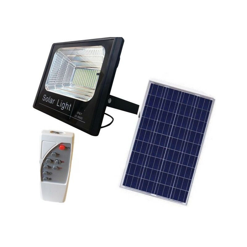 Image of Trade Shop - Faro Pannello Energia Solare Faretto Led Luce Bianca Ip67 Con Telecomando 400 Watt