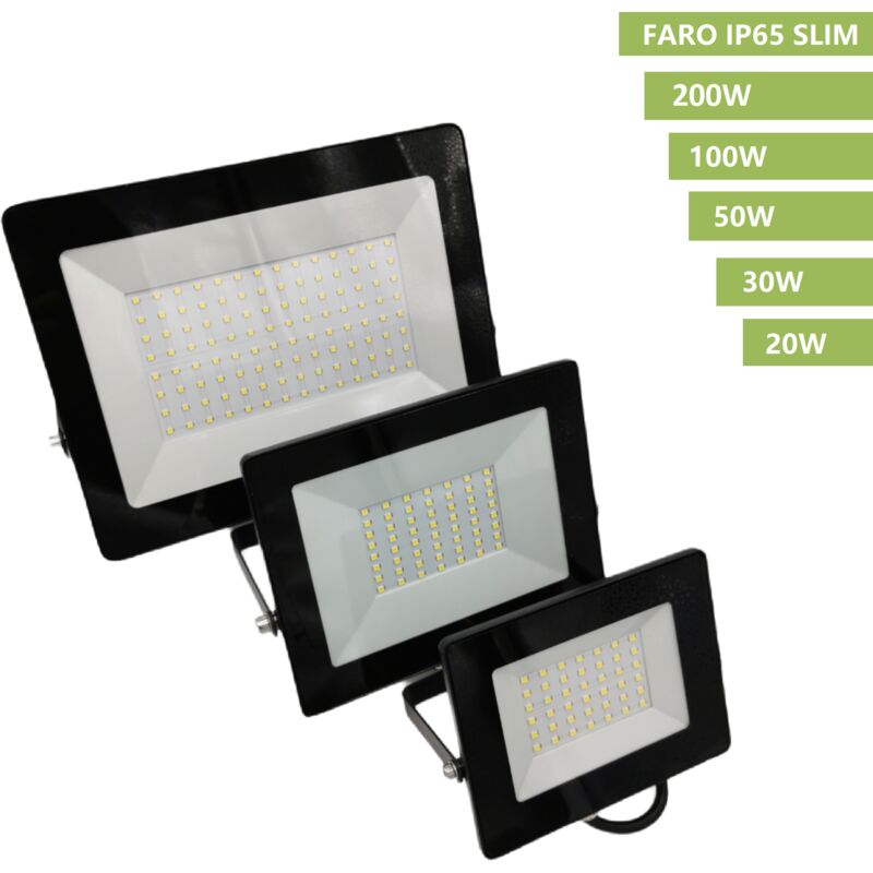 Image of Faro proiettore led nero slim da esterno interno luce bianco per illuminazione giardino impermeabile IP65 200w