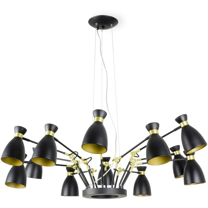 Faro Retro - 12 Light Multi Arm Ceiling Pendant Black, Copper, E14