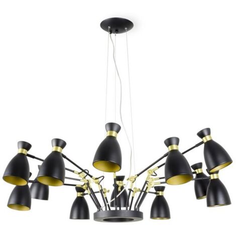 Faro Retro - Lámpara colgante de techo con múltiples brazos, 12 luces, negro, cobre, E14