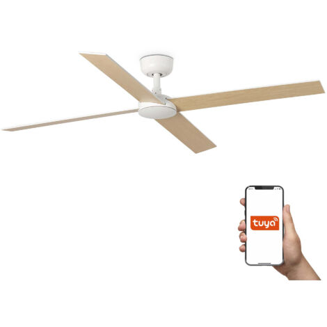 Faro Rudder Ventilador de techo grande de 4 aspas, blanco mate, sistema inteligente Tuya
