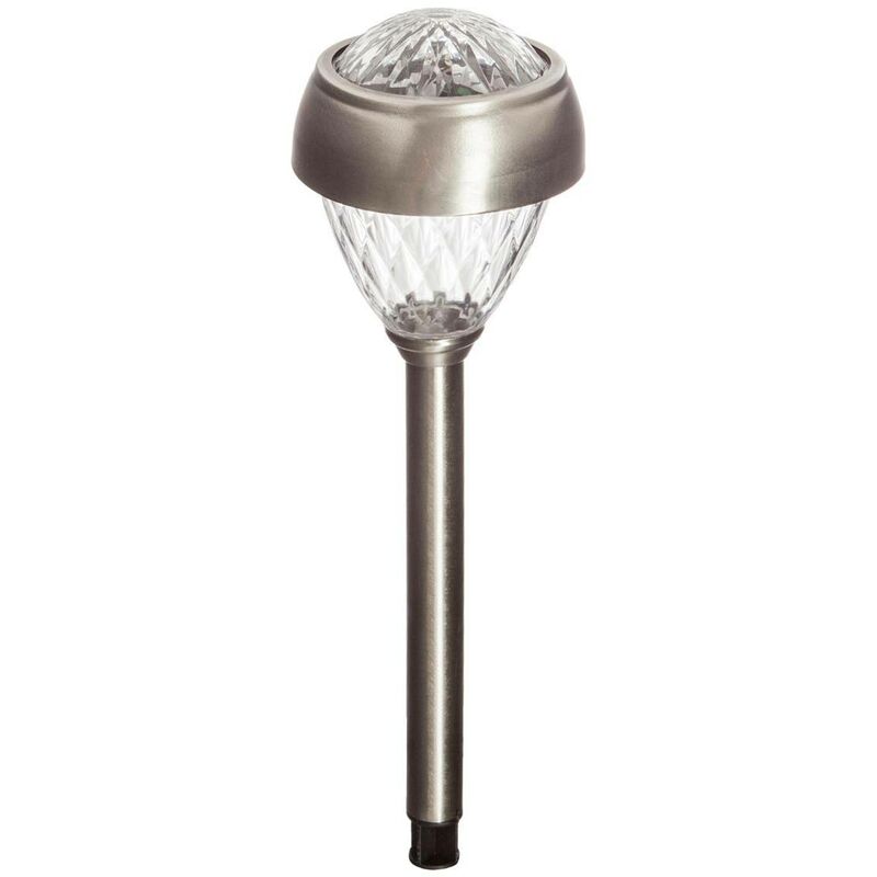 Image of Faro solare egan argento h36cm - faro solare, sfera in polipropilene, base in acciaio inox, dimensioni d. 9 x h. 38 cm dimensioni del picco: d. 1,7 x
