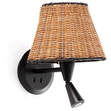 Faro SUMBA Applique murale noire en rotin avec liseuse 3000K