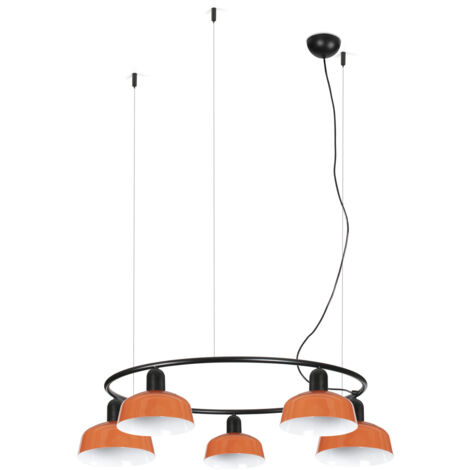 Faro Tatawin Kleine Pendelleuchte Deckenleuchte Schwarz, Rot-Orange Glanz 5x E27