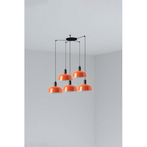 Faro Tatawin Mittlere Cluster-Pendelleuchte, Satinschwarz, Rot-Orange glänzend, 5 x E27
